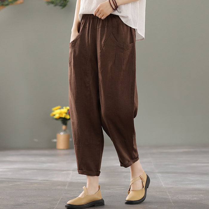 Quần baggy linen lưng thun hai túi tròn - NU7436