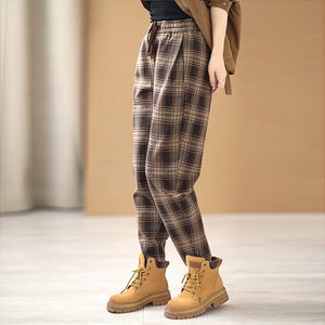Quần baggy retro lưng thun kẻ caro ống côn - NU8049