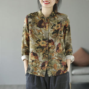 Áo sơ mi dài tay cổ pipi in hoa văn trừu tượng - NU8160