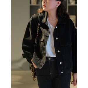 Áo khoác jacket denim dài tay cổ đức hai túi vuông - NU7746