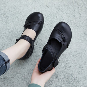 Giày da retro đế cao quai đan thủ công - OD1186