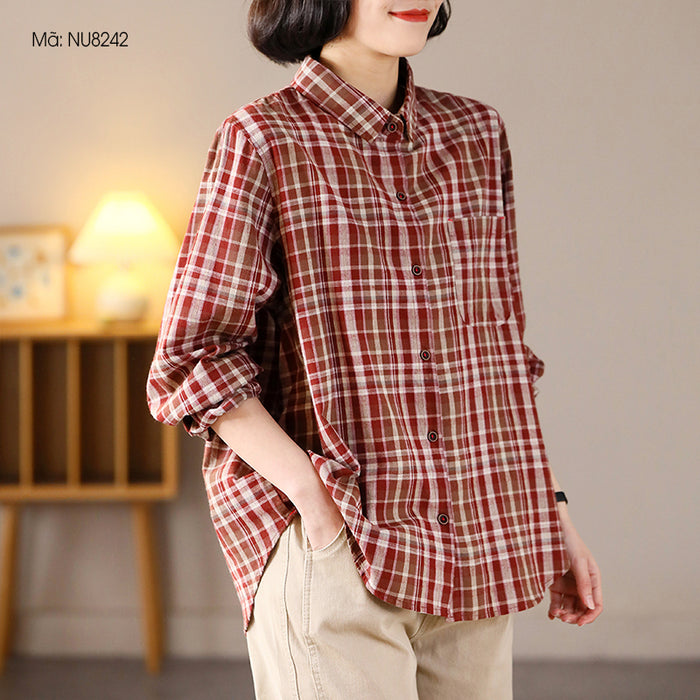 Áo sơ mi dài tay cổ đức kẻ sọc vạt mullet - NU8241