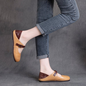 Giày da retro đế bệt phối màu quai cài - OD0645