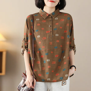 Áo sơ mi dài tay cổ đức in hoa quả - NU8419