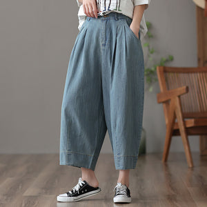 Quần baggy denim ống suông cạp cao hai túi chéo - NU7102