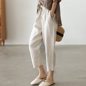 Quần baggy linen lưng thun ống đứng cạp phối màu - NU7426