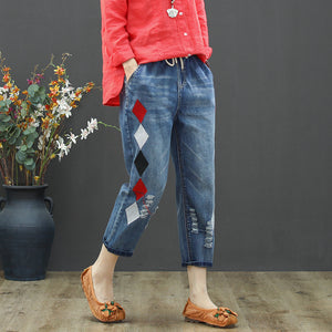 Quần baggy denim thêu hình quả trám - NU2450 - kamaka.vn - thời trang nhật