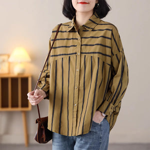 Áo sơ mi linen dài tay cổ đức kẻ sọc vạt mullet hai mảnh - NU8461