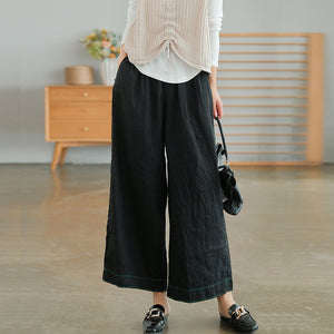 Quần baggy linen lưng thun ống rộng may chỉ nổi - NU7694