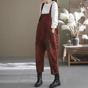 Quần baggy yếm retro in lá màu sắc - NU6625