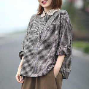 Áo sơ mi linen caro dài tay - NU4413