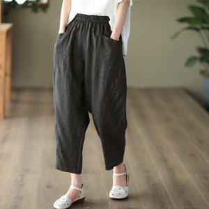 Quần baggy linen lưng thun túi vuông một màu - NU6970