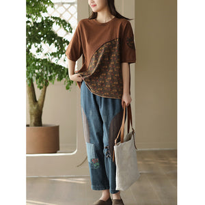 Áo T-shirt ngắn tay cổ tròn hai mảnh in hoa nhí - NU8573