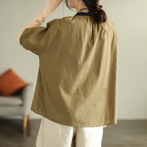 Áo sơ mi linen ngắn tay xếp li cổ pipi - NU7242