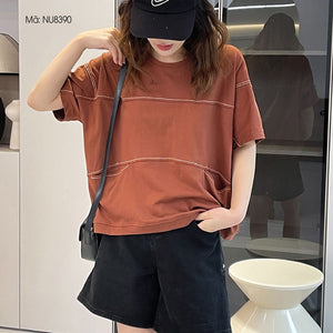 Áo T-shirt ngắn tay cổ tròn chỉ nổi hai túi ngang - NU8389