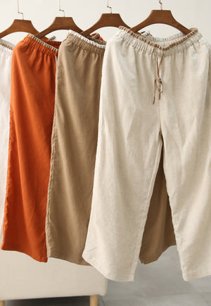 Quần baggy linen lưng thun ống đứng cạp phối màu - NU7426