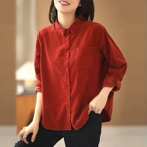 Áo sơ mi nhung dài tay cổ đức một túi - NU6695
