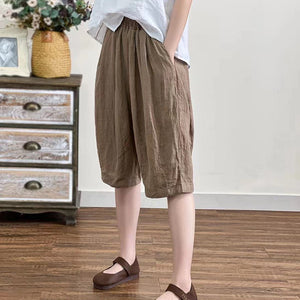 Quần baggy lửng linen lưng thun một màu hai túi chéo  - NU7076