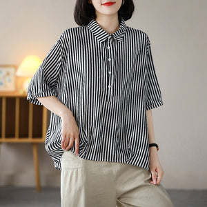 Áo sơ mi kẻ sọc ngắn tay cổ đức - NU7558