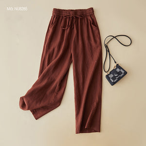 Quần baggy linen lưng thun dây rút hai túi chéo - NU8284