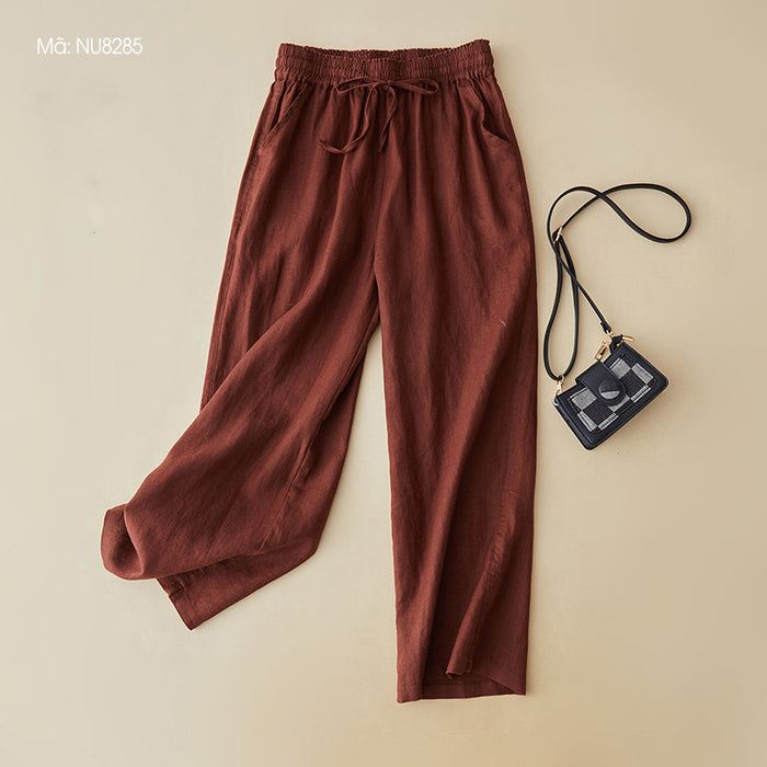 Quần baggy linen lưng thun dây rút hai túi chéo - NU8284