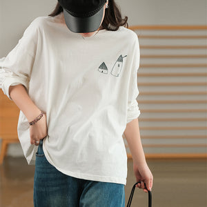 Áo T-shirt dài tay cổ tròn thêu ngôi nhà nhỏ - NU7961