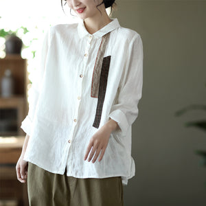 Áo sơ mi linen dài tay cổ đức may hai dải vải  - NU6717
