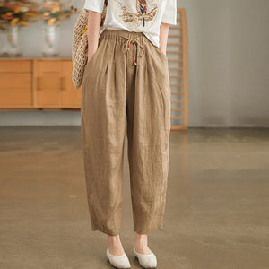 Quần baggy linen lưng thun dây rút hai túi chéo - NU6729