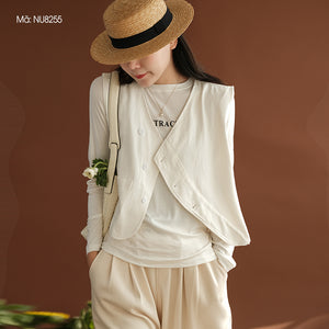 Áo khoác gile denim sát nách cổ V khuy lệch - NU8254