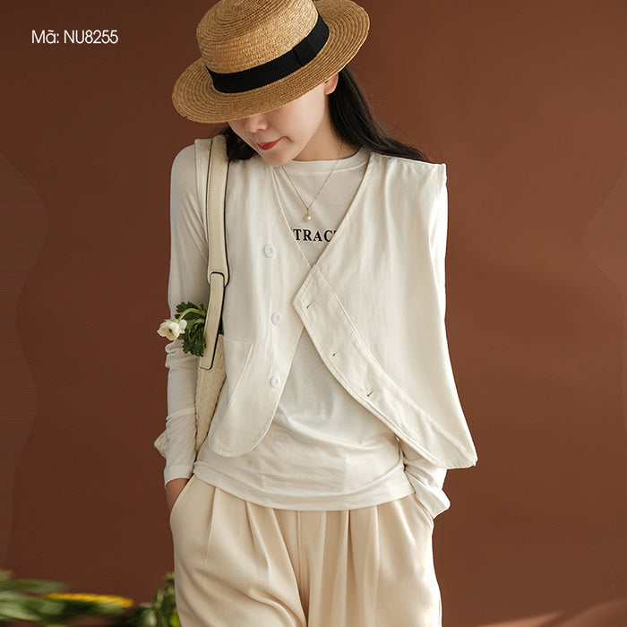 Áo khoác gile denim sát nách cổ V khuy lệch - NU8254