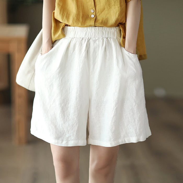 Quần sooc linen lưng thun hai túi chéo một màu - NU7039