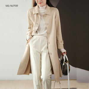Áo khoác trench coat da lộn dài tay - NU7937