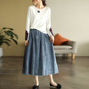 Chân váy denim lưng thun một khuy cài - NU8232