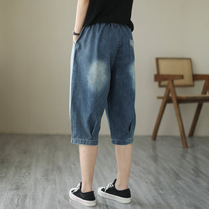 Quần baggy lửng denim lưng thun mảng màu - NU8297