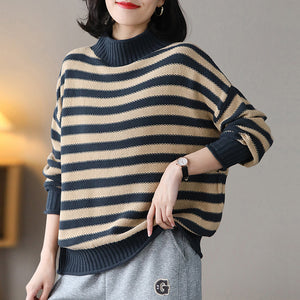 Áo len đan dài tay cổ lọ kẻ sọc ngang - NU8126