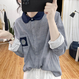 Áo sơ mi dài tay cổ pipi một túi thêu mặt trời - NU7606