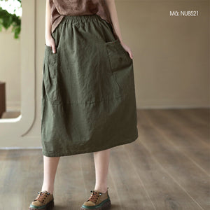 Chân váy linen retro hai túi ngang xếp ly - NU8520