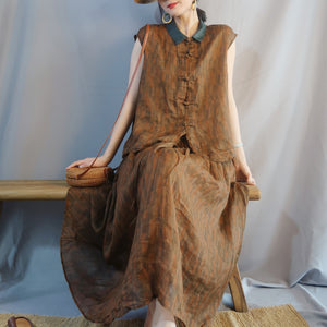 Áo sơ mi linen sát nách cổ đức khuy khuy tàu - NU7548