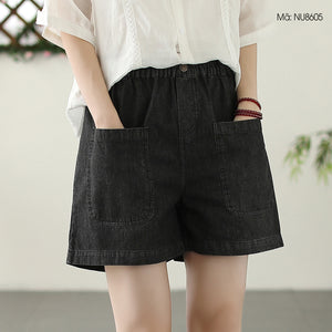 Quần sooc denim lưng thun  túi vuông một khuy cài - NU8604