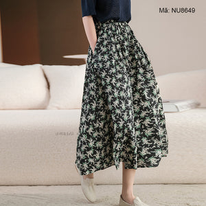 Chân váy lưng thun xếp ly in hoa liti - NU8647