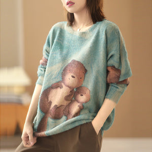 Áo len cashmere dài tay vẽ hoạt hình - NU6169