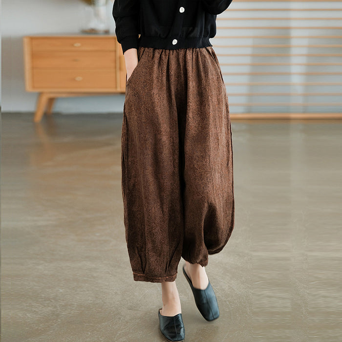 Quần baggy linen lưng thun hoa văn trừu tượng ống rộng - NU7085
