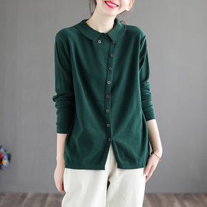 Áo T-shirt dài tay cổ pipi kiểu sơ mi khuy lệch - NU6336