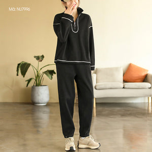 Bộ đồ thể thao gồm áo T-shirt dài tay cổ đứng và quần baggy lưng thun - NU7995