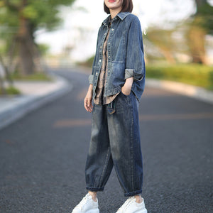 Áo khoác denim dài tay cổ đức hai túi ngang - NU3345 - kamaka.vn - thời trang nhật