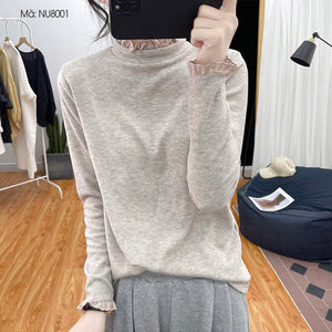 Áo T-shirt dài tay cổ lọ kiểu đính ren - NU8000