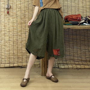 Quần baggy linen retro lưng thun kiểu chắp vá - NU7141