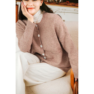Áo khoác len cardigan dài tay cổ tròn hai túi vuông - NU7836