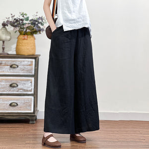 Quần baggy linen lưng thun ống rộng một màu - NU7218