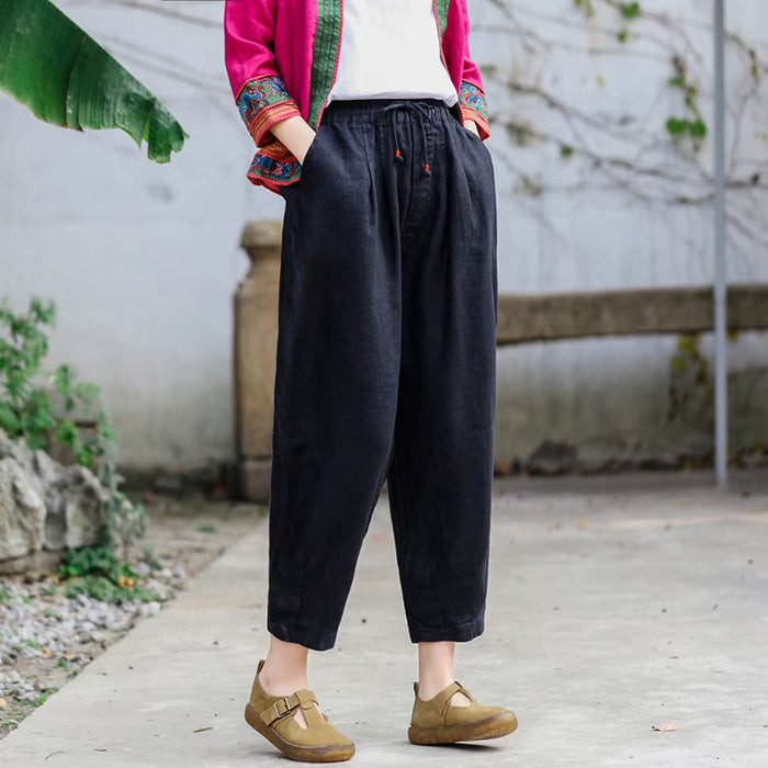 Quần baggy linen lưng thun dây rút hai túi chéo - NU6729